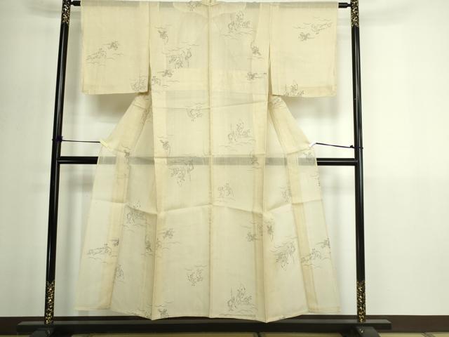 平和屋着物＊夏物　紗紬　鳥獣戯画　正絹　逸品　DABG9834sf