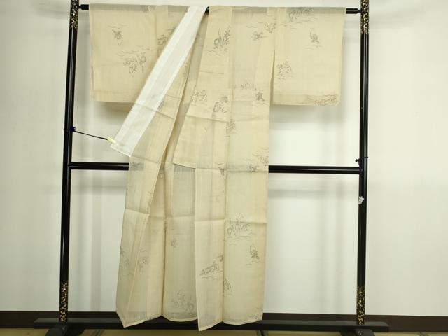 平和屋着物＊夏物　紗紬　鳥獣戯画　正絹　逸品　DABG9834sf
