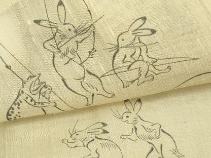 平和屋着物＊夏物　紗紬　鳥獣戯画　正絹　逸品　DABG9834sf