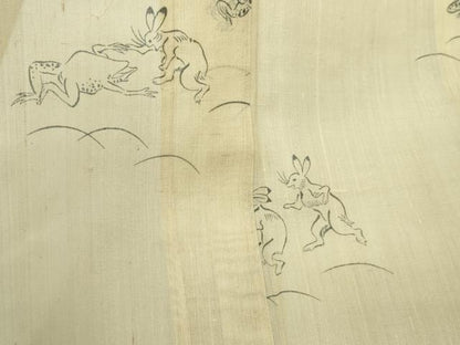 平和屋着物＊夏物　紗紬　鳥獣戯画　正絹　逸品　DABG9834sf