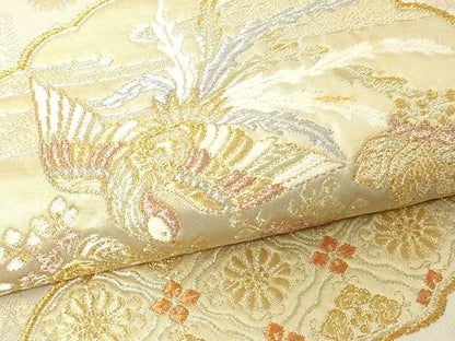 平和屋本店▼六通柄袋帯　瑞窓花鳥図　本金箔　正絹　逸品　DABG9883sf