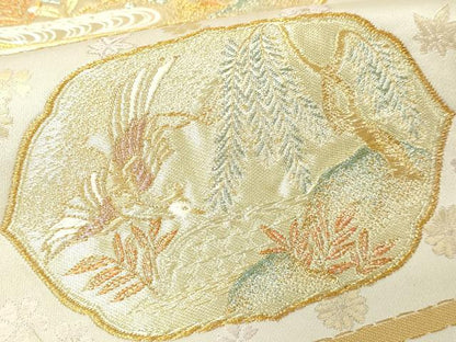 平和屋本店▼六通柄袋帯　瑞窓花鳥図　本金箔　正絹　逸品　DABG9883sf