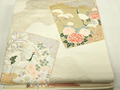 平和屋本店▼六通柄袋帯　唐織　桃山花色紙文　本金箔　正絹　逸品　DABG9930sf