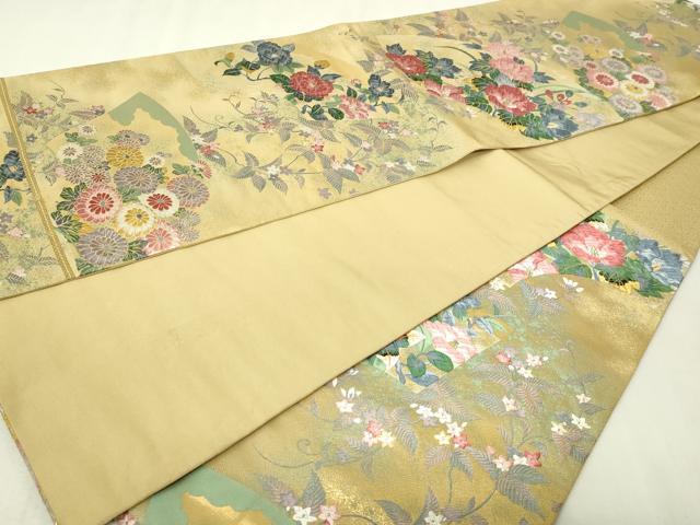 平和屋本店▼「美しいキモノ」お馴染みのメーカー　となみ織物　六通柄袋帯　唐織　地紙草花文　純金箔　正絹　逸品　DABG9905sf