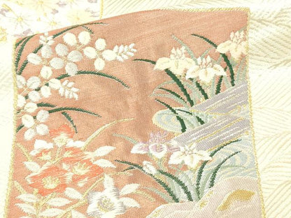 平和屋本店▼六通柄袋帯　唐織　桃山花色紙文　本金箔　正絹　逸品　DABG9930sf