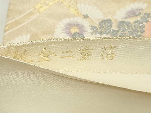 平和屋本店▼六通柄袋帯　九百錦　草花文　純金二重箔　正絹　逸品　DABG9852sf