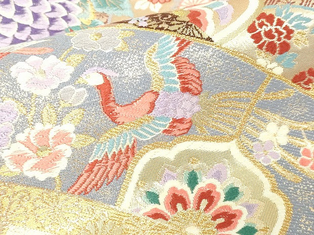 平和屋本店▼六通柄袋帯　唐織　御車孔雀文　九百錦24金箔　正絹　逸品　DABG9853sf