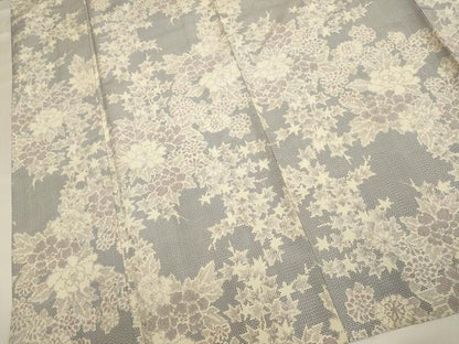 平和屋着物▽上質な紬　単衣　草花文　正絹　逸品　DABH4736du
