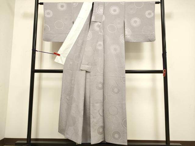 平和屋着物▽上質な色無地　単衣　菊唐草地紋　鳩羽鼠色　正絹　逸品　DABH4732du