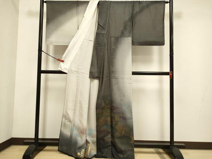 平和屋着物▽訪問着　無双　紗袷　紗×絽　螺鈿箔　草花文　暈し染め　金彩　正絹　逸品　DABH4728du