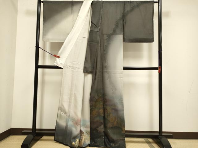 平和屋着物▽訪問着　無双　紗袷　紗×絽　螺鈿箔　草花文　暈し染め　金彩　正絹　逸品　DABH4728du