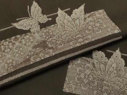 平和屋着物▽本場大島紬　単衣　9マルキ　地空き　花蝶文　正絹　逸品　DABH4721du