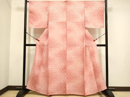 平和屋着物▽上質な小紋　単衣　洋花文　暈し染め　正絹　逸品　DABH4729du