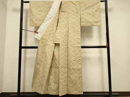 平和屋着物▽上質な紬　単衣　草花文　正絹　逸品　DABH4722du
