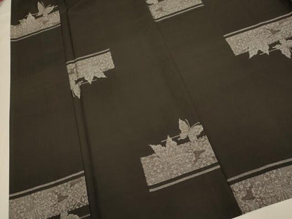 平和屋着物▽本場大島紬　単衣　9マルキ　地空き　花蝶文　正絹　逸品　DABH4721du