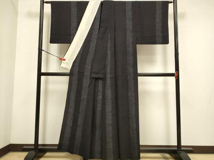 平和屋着物▽上質な紬　単衣　間道　正絹　逸品　DABH4735du