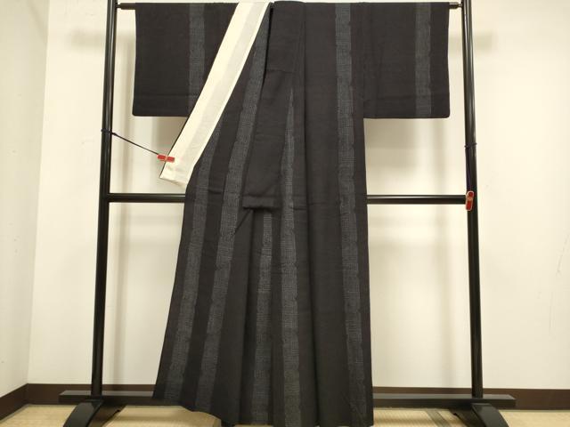 平和屋着物▽上質な紬　単衣　間道　正絹　逸品　DABH4735du