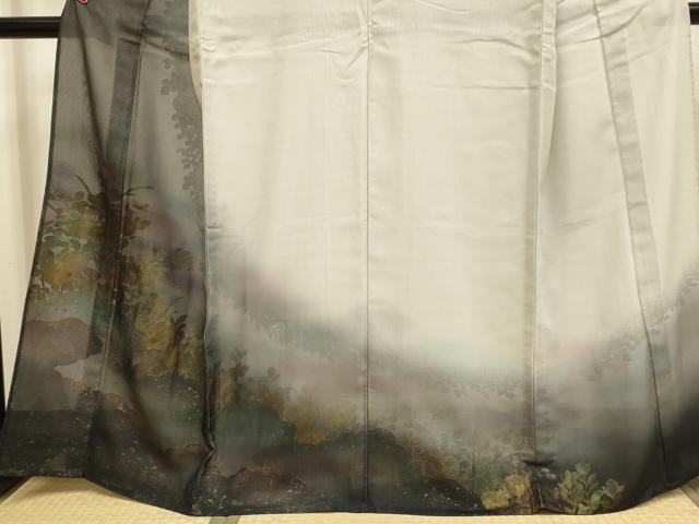 平和屋着物▽訪問着　無双　紗袷　紗×絽　螺鈿箔　草花文　暈し染め　金彩　正絹　逸品　DABH4728du