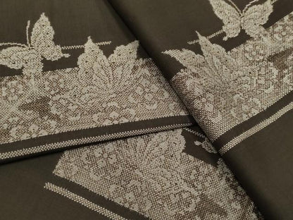 平和屋着物▽本場大島紬　単衣　9マルキ　地空き　花蝶文　正絹　逸品　DABH4721du