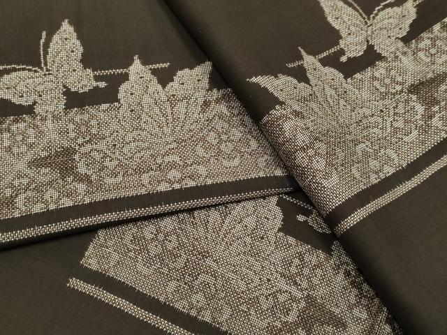 平和屋着物▽本場大島紬　単衣　9マルキ　地空き　花蝶文　正絹　逸品　DABH4721du