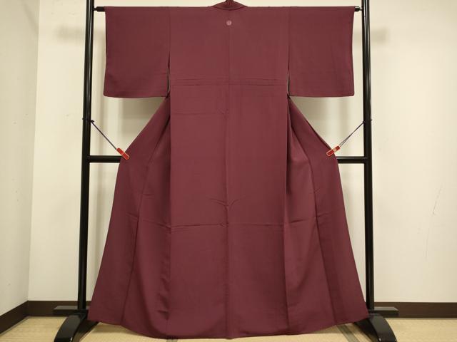 平和屋着物▽色無地　単衣　バーガンディー色　洗える着物　DABH4731du