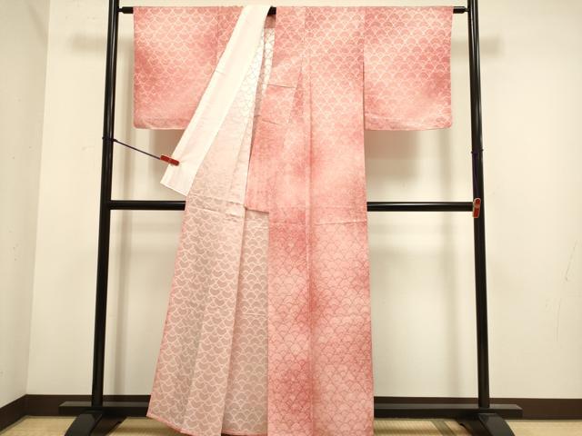 平和屋着物▽上質な小紋　単衣　洋花文　暈し染め　正絹　逸品　DABH4729du