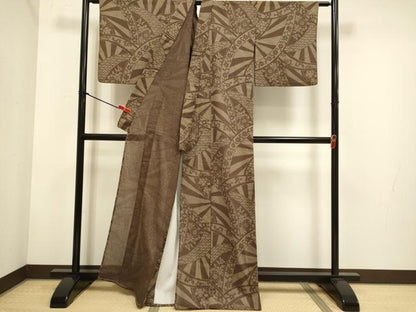 平和屋着物＊夏物　浴衣・小紋兼用　紅紅梅　吉祥花文　正絹　逸品　DABH4726du