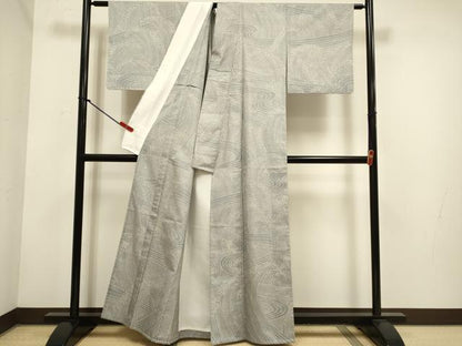 平和屋着物▽本場大島紬　単衣　100亀甲　総詰め　立波文　正絹　逸品　DABH4723du