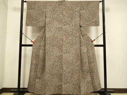 平和屋着物▽上質な小紋　単衣　洋花文　鬼しぼ縮緬　正絹　逸品　DABH4733du