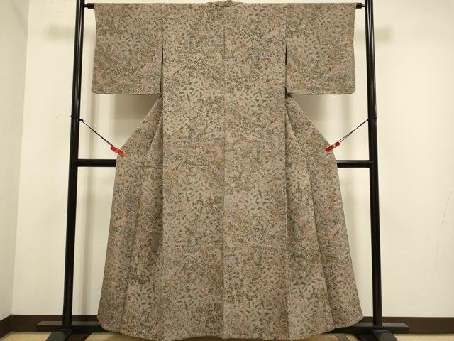 平和屋着物▽上質な小紋　単衣　洋花文　鬼しぼ縮緬　正絹　逸品　DABH4733du