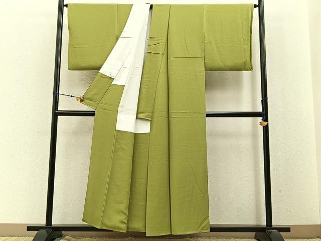 平和屋着物■上質な色無地　青朽葉色　正絹　逸品　BAAX6763hj