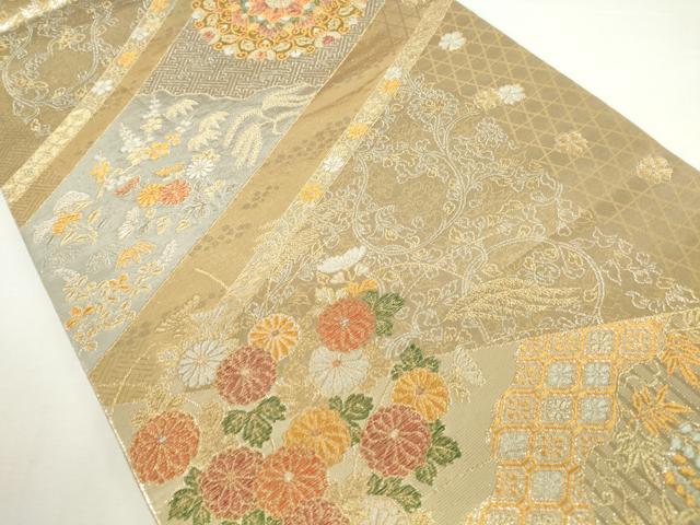 平和屋本店▼六通柄袋帯　草花　純金二重箔　正絹　逸品　DABH0463op