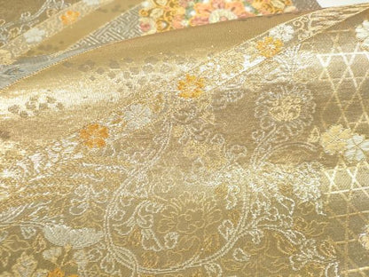 平和屋本店▼六通柄袋帯　草花　純金二重箔　正絹　逸品　DABH0463op