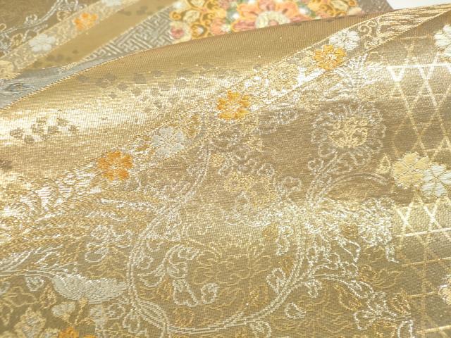 平和屋本店▼六通柄袋帯　草花　純金二重箔　正絹　逸品　DABH0463op