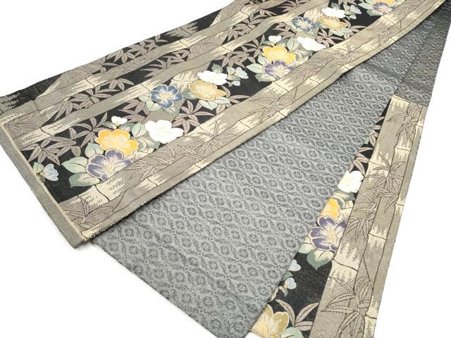平和屋着物●両面　六通柄袋帯　笹竹椿文　金糸　正絹　逸品　CABI9166hy