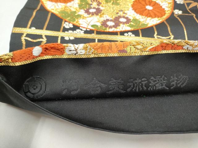 平和屋着物●西陣　河合美術織物謹製　六通柄袋帯　唐織　笹竹花丸文　黒地　金糸　正絹　逸品　CABI9168hy