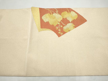 平和屋着物●爪掻き本綴れ　太鼓柄袋帯　地紙重ね蔦の葉文　金糸　正絹　逸品　CABI9169hy