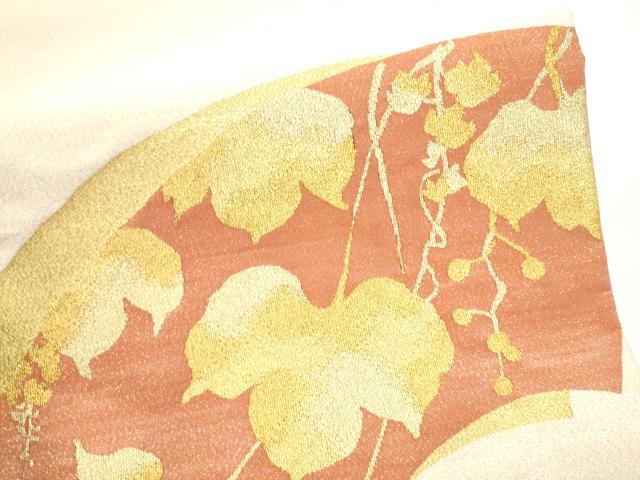 平和屋着物●爪掻き本綴れ　太鼓柄袋帯　地紙重ね蔦の葉文　金糸　正絹　逸品　CABI9169hy