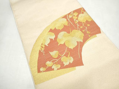 平和屋着物●爪掻き本綴れ　太鼓柄袋帯　地紙重ね蔦の葉文　金糸　正絹　逸品　CABI9169hy