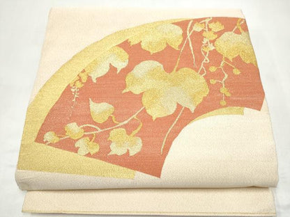 平和屋着物●爪掻き本綴れ　太鼓柄袋帯　地紙重ね蔦の葉文　金糸　正絹　逸品　CABI9169hy