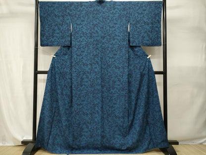 平和屋着物■上質な小紋　藍　型染め　枝花鳥文　正絹　逸品　CABI7949ev