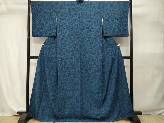 平和屋着物■上質な小紋　藍　型染め　枝花鳥文　正絹　逸品　CABI7949ev