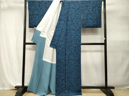 平和屋着物■上質な小紋　藍　型染め　枝花鳥文　正絹　逸品　CABI7949ev