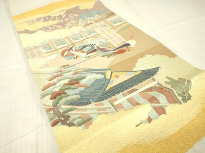 平和屋着物▼明綴れ　太鼓柄袋帯　源氏物語　金糸　正絹　逸品　DABG0860az
