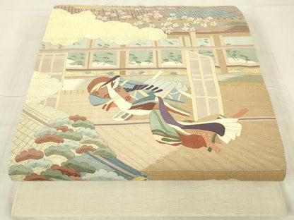 平和屋着物▼明綴れ　太鼓柄袋帯　源氏物語　金糸　正絹　逸品　DABG0860az