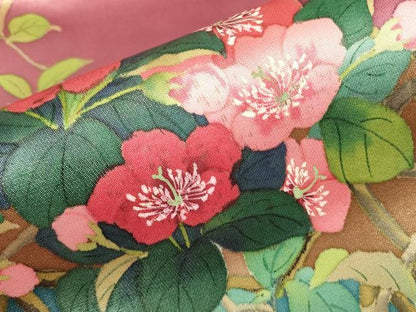 平和屋着物▼二代目清次郎　手描き　九寸名古屋帯　籬花文　正絹　逸品　DABG0880az