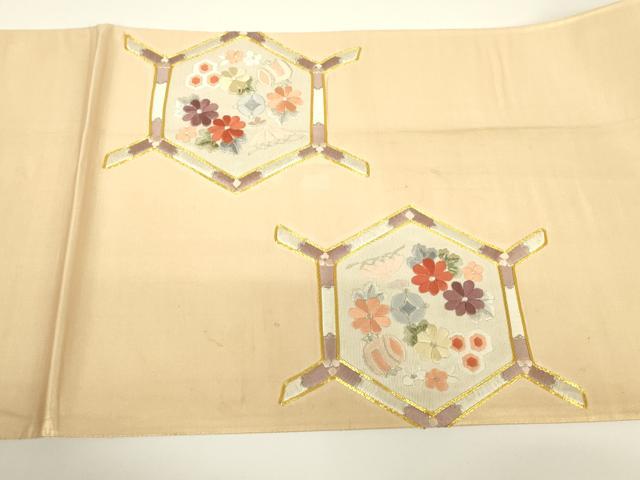 平和屋着物▼総刺繍　太鼓柄袋帯　駒刺繍　宝尽くし花文　金糸　正絹　逸品　DABG0958az