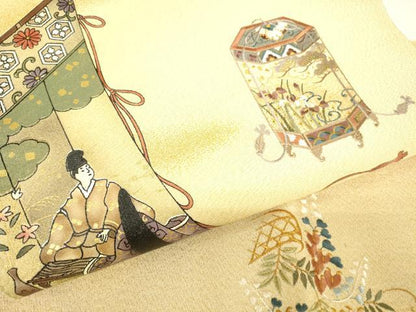 平和屋着物▼中国三大刺繍　スワトウ刺繍　汕頭刺繍　綴れ　太鼓柄袋帯　源氏物語文　金彩　正絹　逸品　DABG0965az