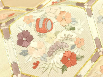 平和屋着物▼総刺繍　太鼓柄袋帯　駒刺繍　宝尽くし花文　金糸　正絹　逸品　DABG0958az