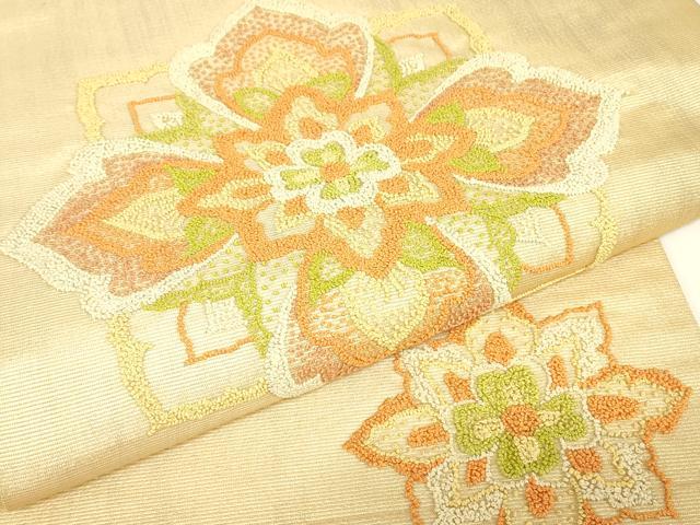 平和屋着物▼中国三大刺繍　相良刺繍　総刺繍　太鼓柄袋帯　正倉院花文　正絹　逸品　DABG0966az